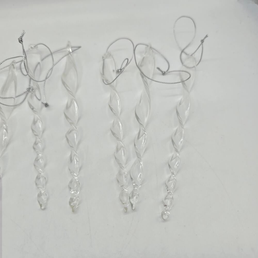 Hand Blown Clear Glass Twisted Icicle Ornaments Set of 12 Vintage Style Decor - Picture 4 of 6
